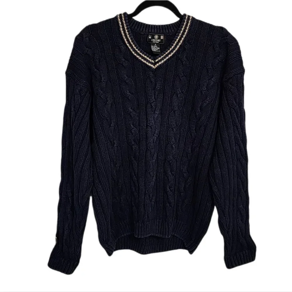 Vintage Mens Sweater M Navy Blue Old Money Preppy New England Cable Knit Chunky